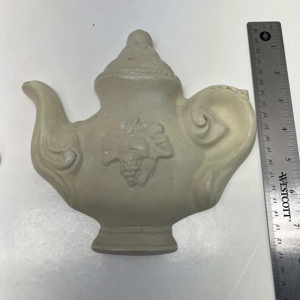 Vintage Plaster Teapot and Teacup Wall Set Cream Grape Relief Kitchen‎ Decor